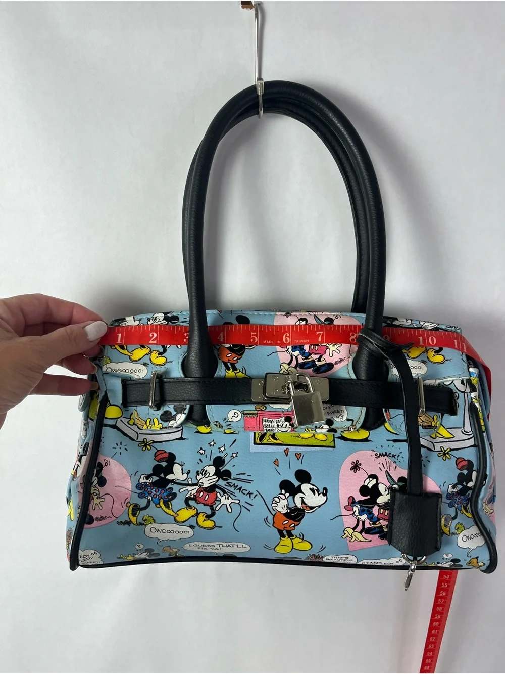 Disney Blue Mickey & Minnie Cartoon Satchel with Black Trim